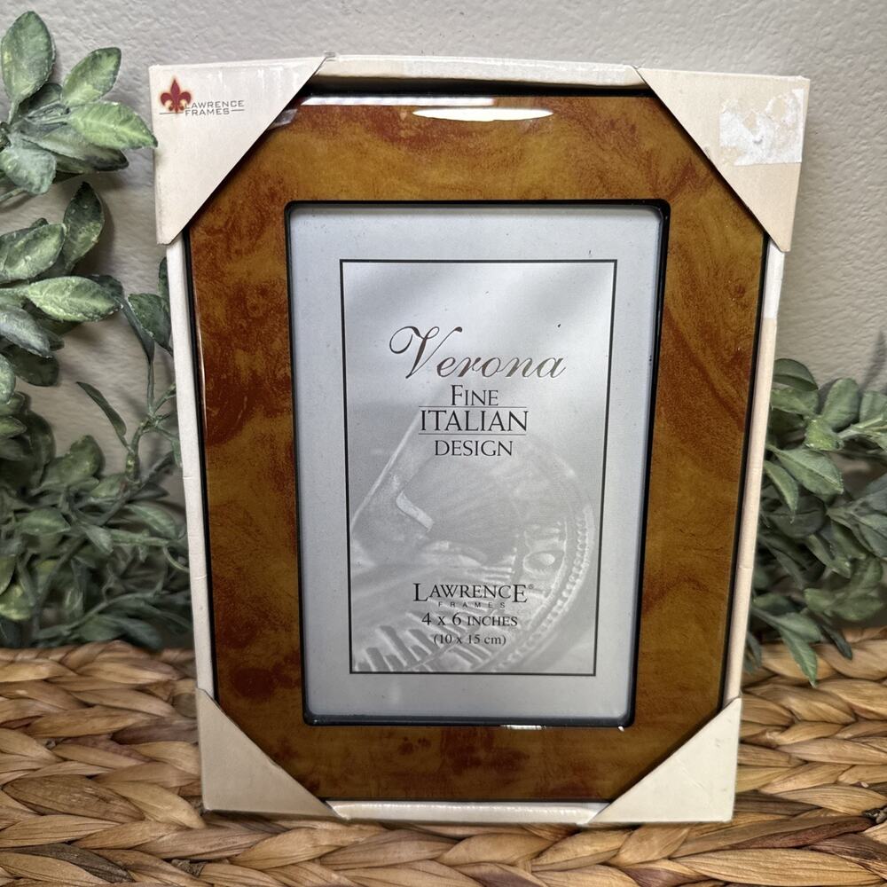 Lawrence Verona 4x6 Italian Design Burl Wood Photo Frame Glass New In Box NOS